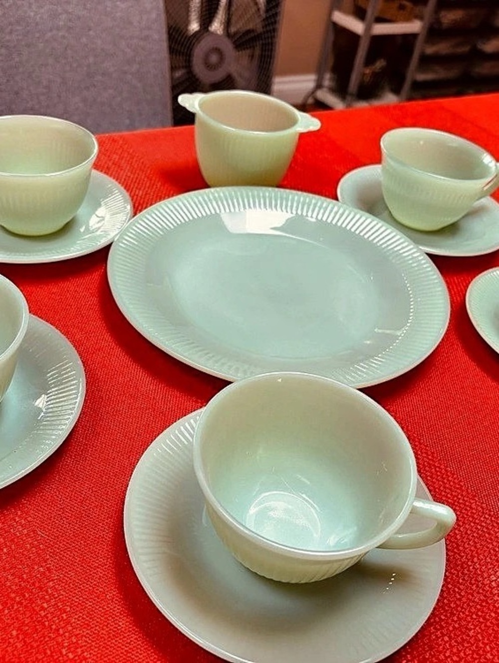 Vintage Fire-King Jadeite Jane Ray Dinnerware Set